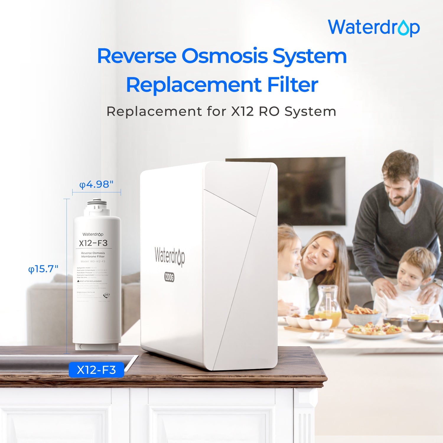 Filtre X12-F3 pour système d'osmose inverse Waterdrop X12 | 1 200 GPD