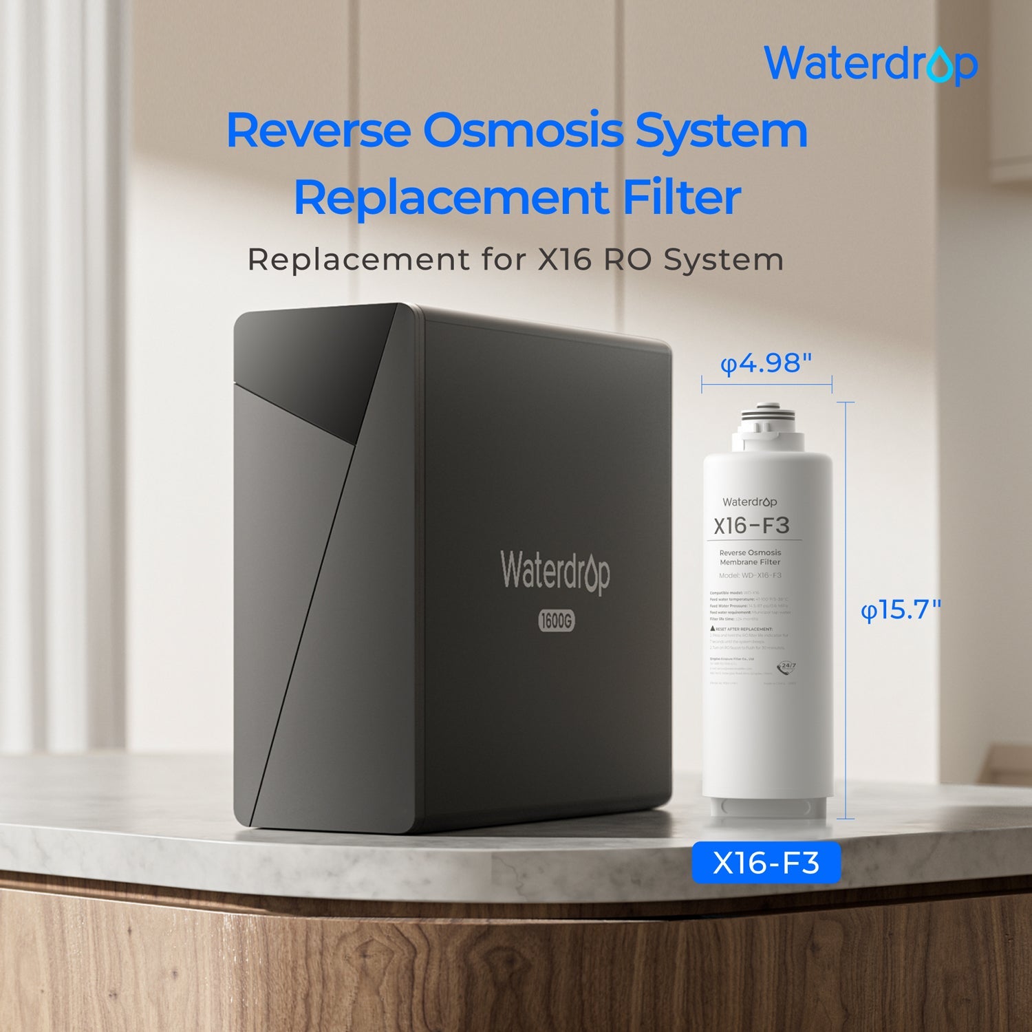 Filtre X16-F3 pour système d'osmose inverse Waterdrop X16 | 1600 GPD