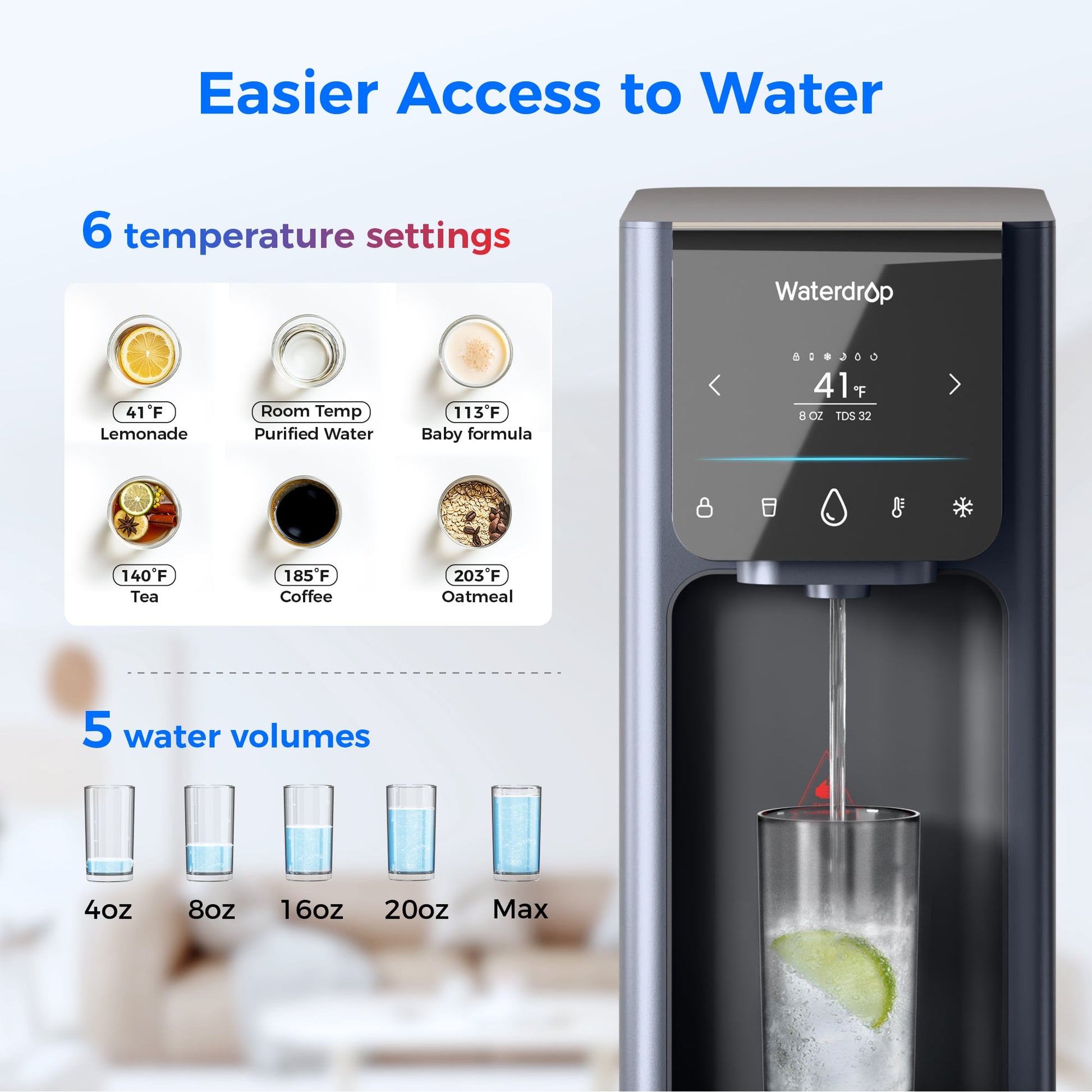 Distributeur d'eau chaude et froide à osmose inverse Waterdrop A1, garantie combinée d'un an