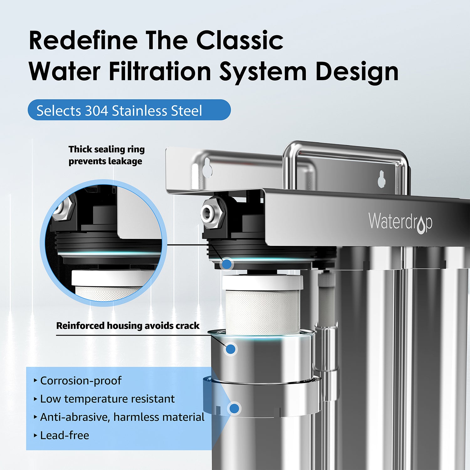 Système de filtration d'eau en acier inoxydable à 3 étapes sous évier Waterdrop TST-UF 
