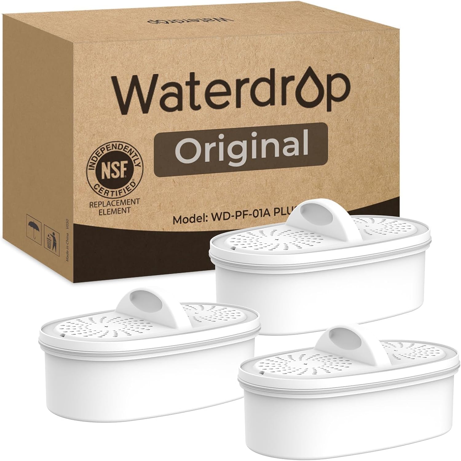 Waterdrop WD-PF-01A Plus NSF Certified Replacement Filters for Waterdrop Pitcher and Dispenser Filtration System (3 Packs)