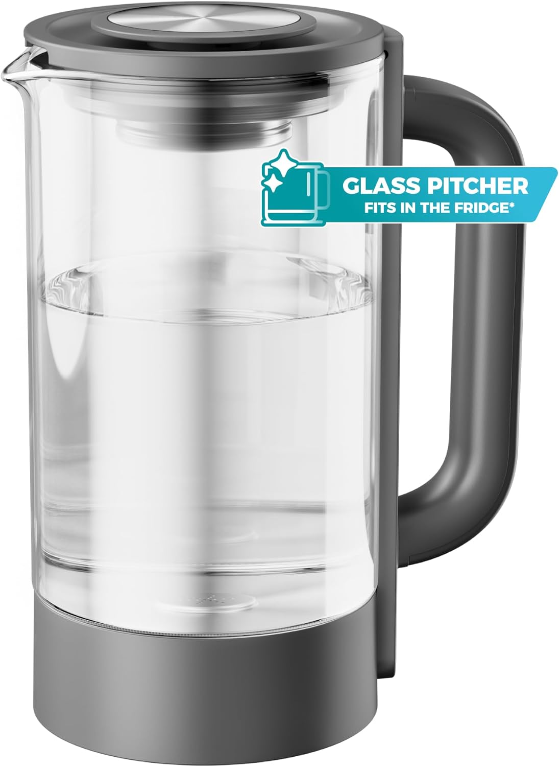 Maxblue GPWD-B Glass Water Pitcher Compatible with Waterdrop M6CG Countertop Reverse Osmosis System, Dark Grey