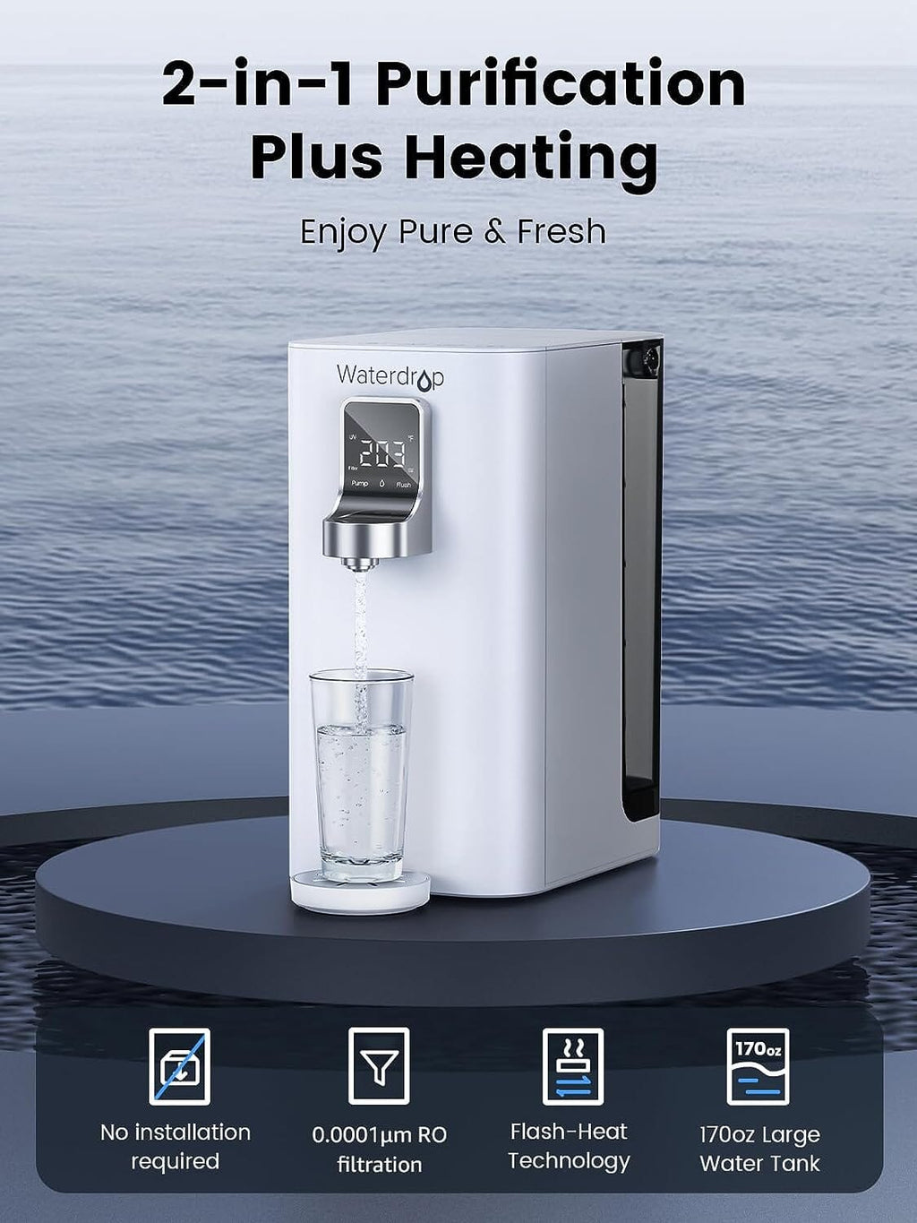 Waterdrop K19H Instant Hot Countertop RO Filter with 1-Year Replacement Filter