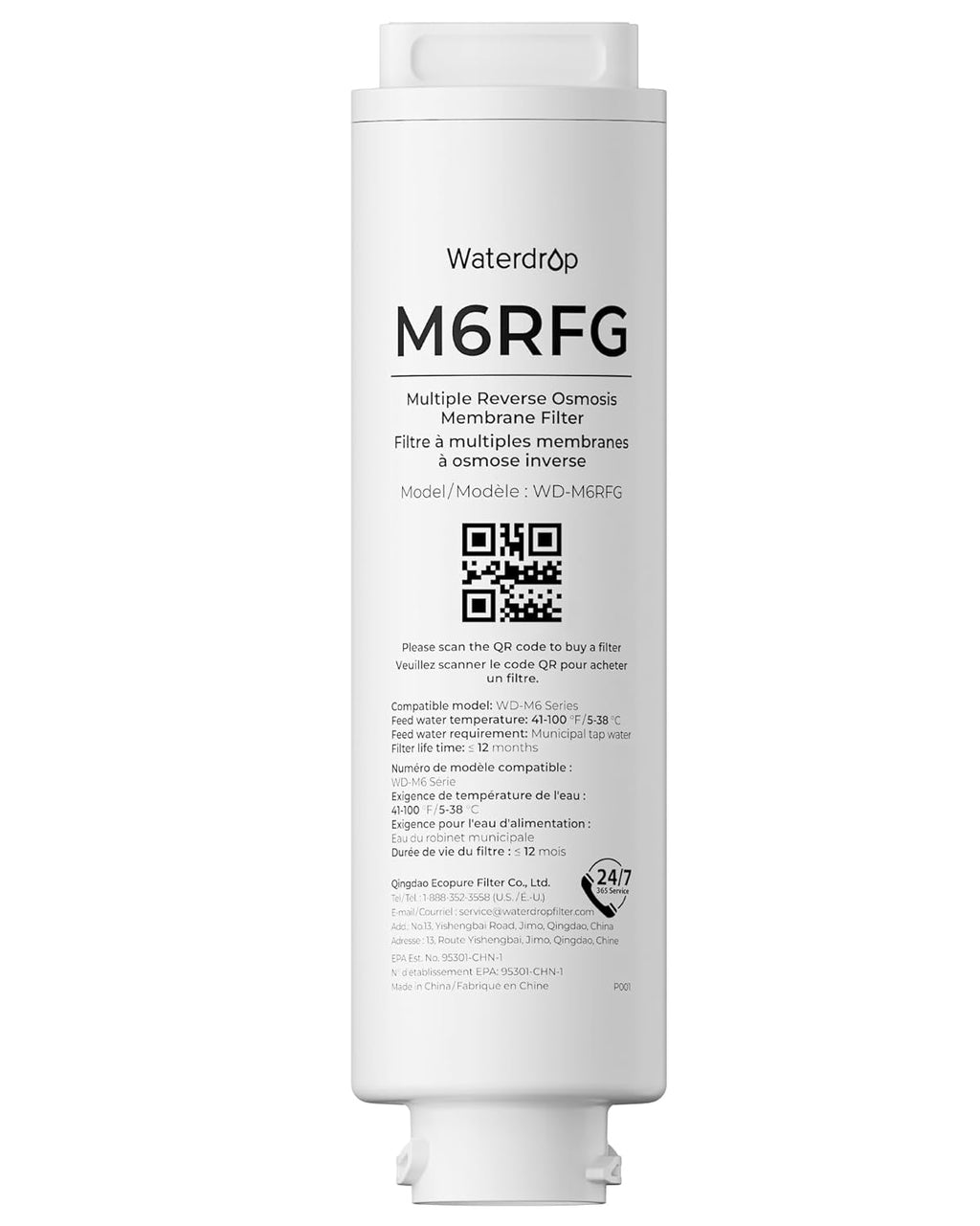 Waterdrop M6RFG RO Water Filter, Replacement for Waterdrop M6CG Countertop Reverse Osmosis System, 12-Month Lifetime