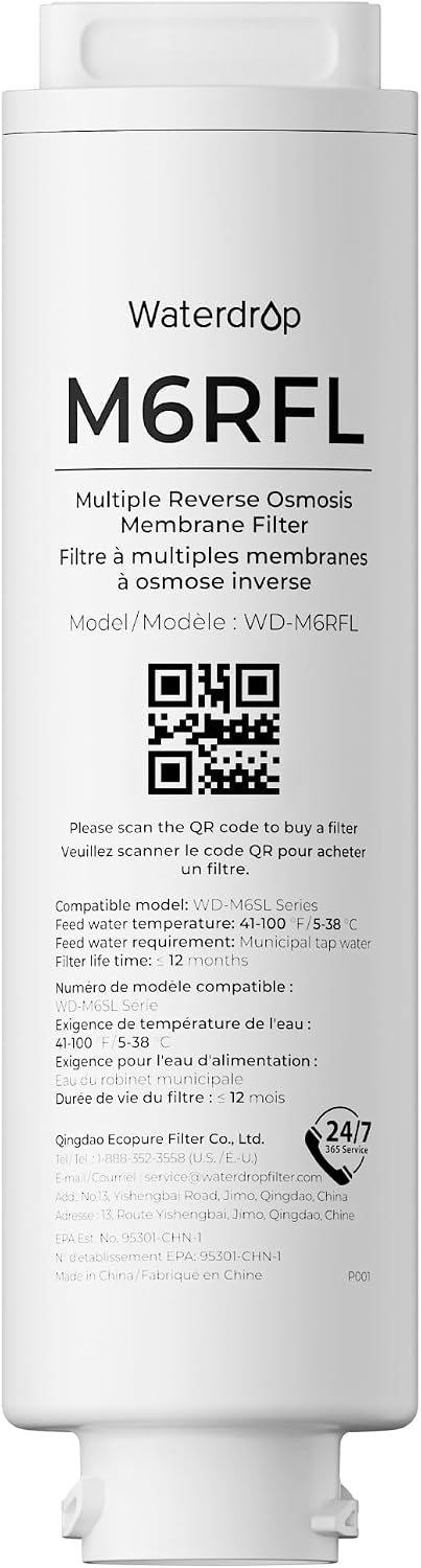Waterdrop M6RFL RO Water Filter, Replacement for Waterdrop M6SL Countertop Reverse Osmosis System, 12-Month Lifetime