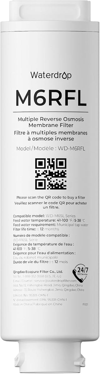 Waterdrop M6RFL RO Water Filter, Replacement for Waterdrop M6SL Countertop Reverse Osmosis System, 12-Month Lifetime