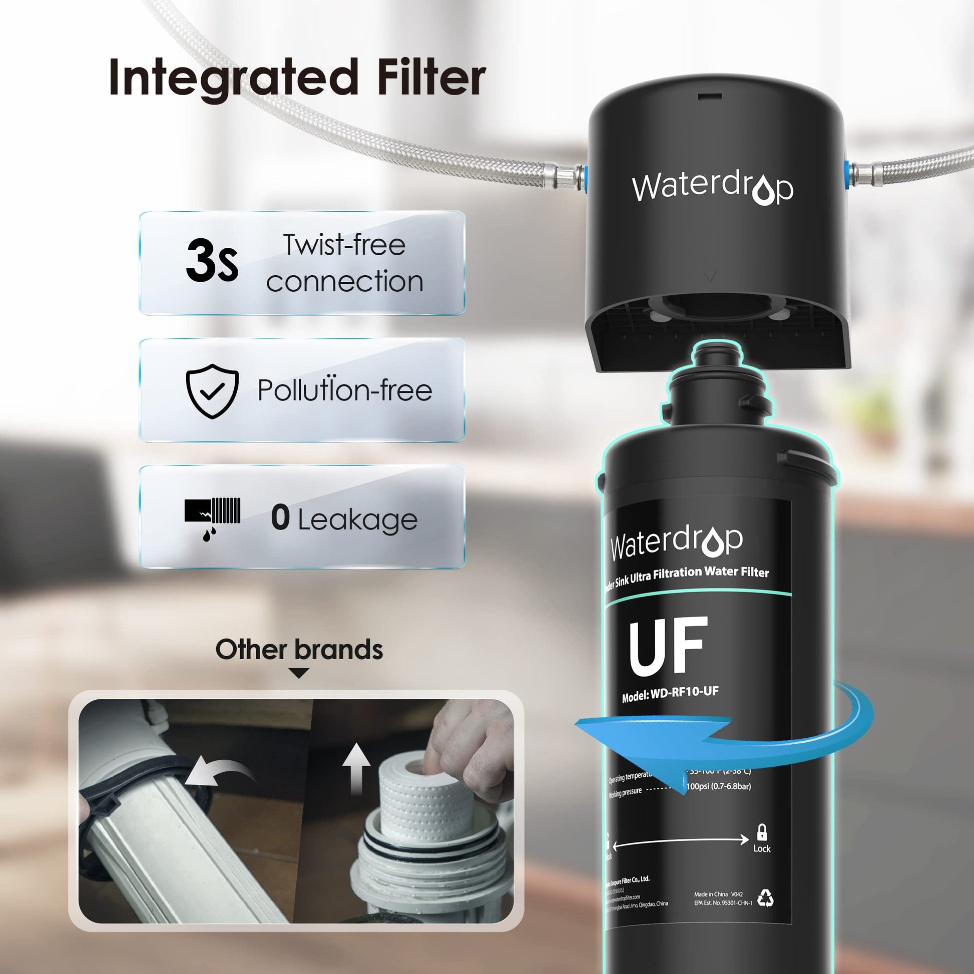 Undersink Ultrafiltration Water Filter System With Dedicated Faucet