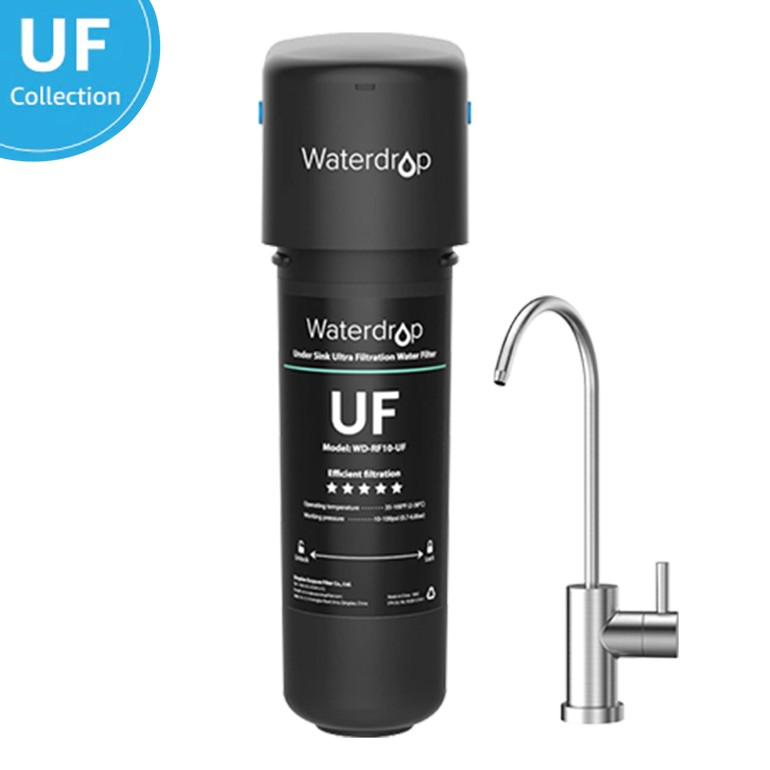 Undersink Ultrafiltration Water Filter System With Dedicated Faucet