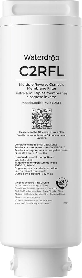 Waterdrop C2RFL Filter, Replacement for Waterdrop C2SL Reverse Osmosis Water Filter Countertop, 12-month Lifetime