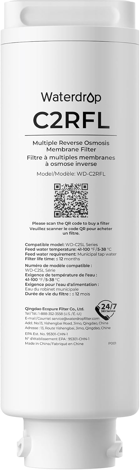 Waterdrop C2RFL Filter, Replacement for Waterdrop C2SL Reverse Osmosis Water Filter Countertop, 12-month Lifetime