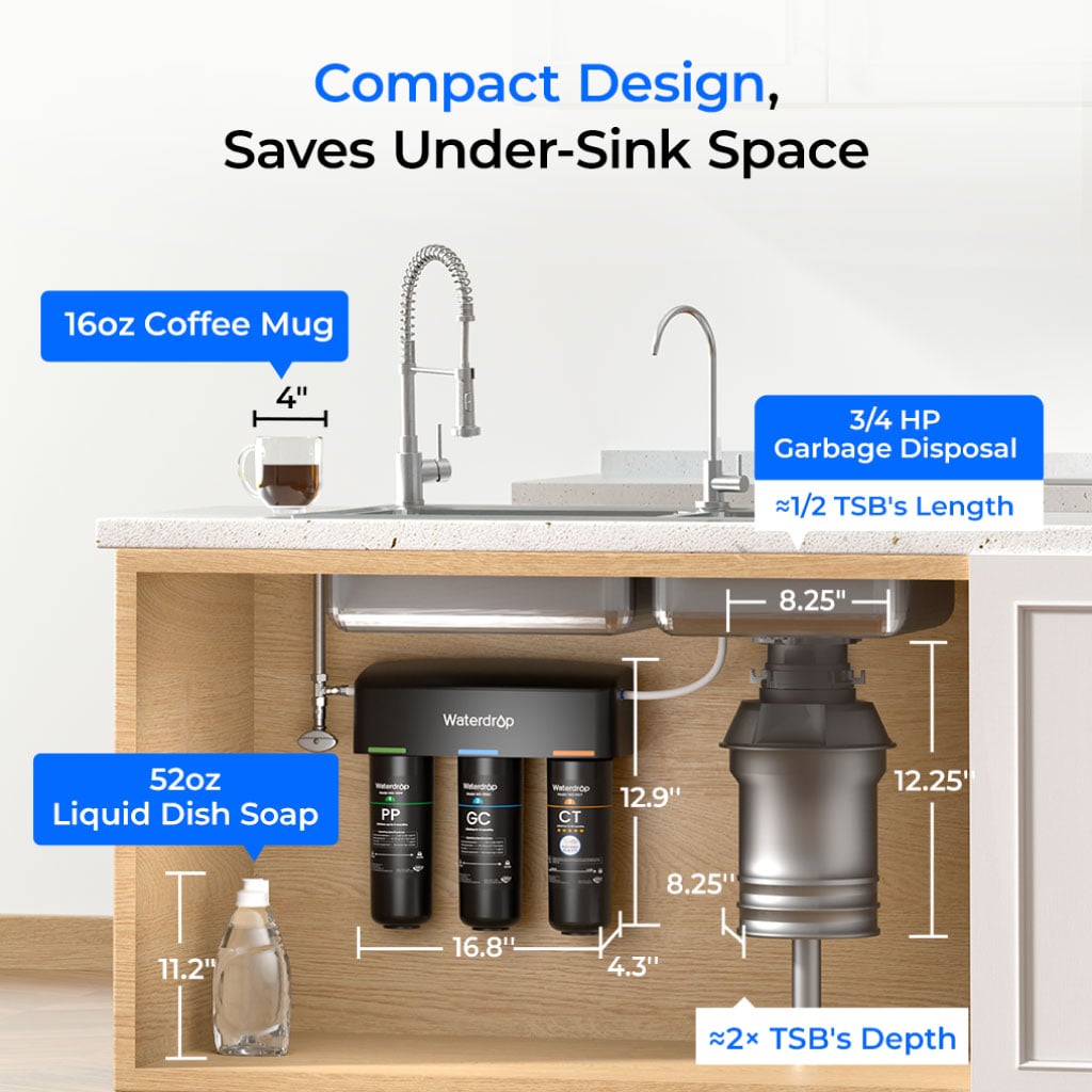 3-stage Under Counter Water Filter System with Dedicated Faucet Waterdrop TSB