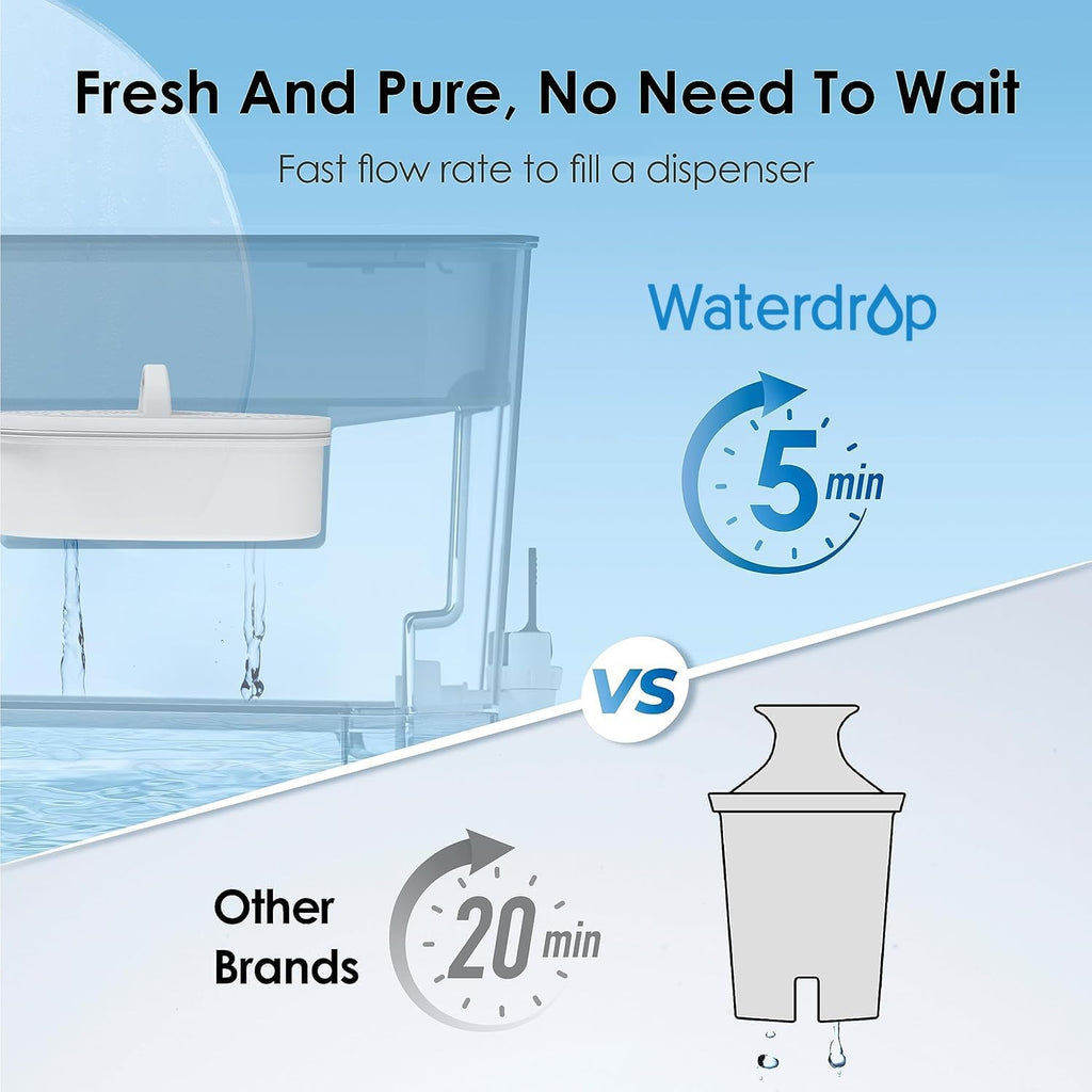 Waterdrop WFD-22L Large Water Filter Dispenser, 40-Cup Water Filter Pitcher, 200-Gallon Long-Life, Reduce Chlorine, PFOA/PFOS and More, BPA Free, Black