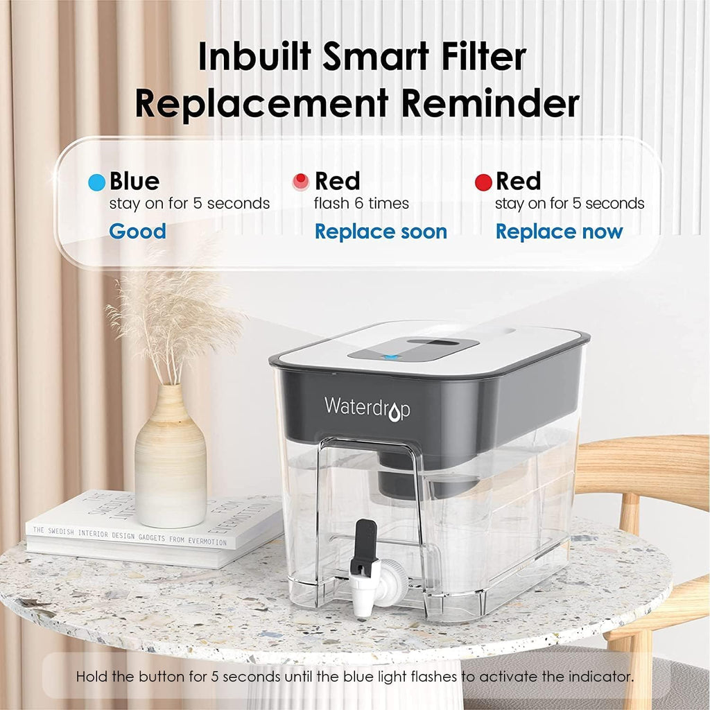 Waterdrop WFD-22L Large Water Filter Dispenser, 40-Cup Water Filter Pitcher, 200-Gallon Long-Life, Reduce Chlorine, PFOA/PFOS and More, BPA Free, Black
