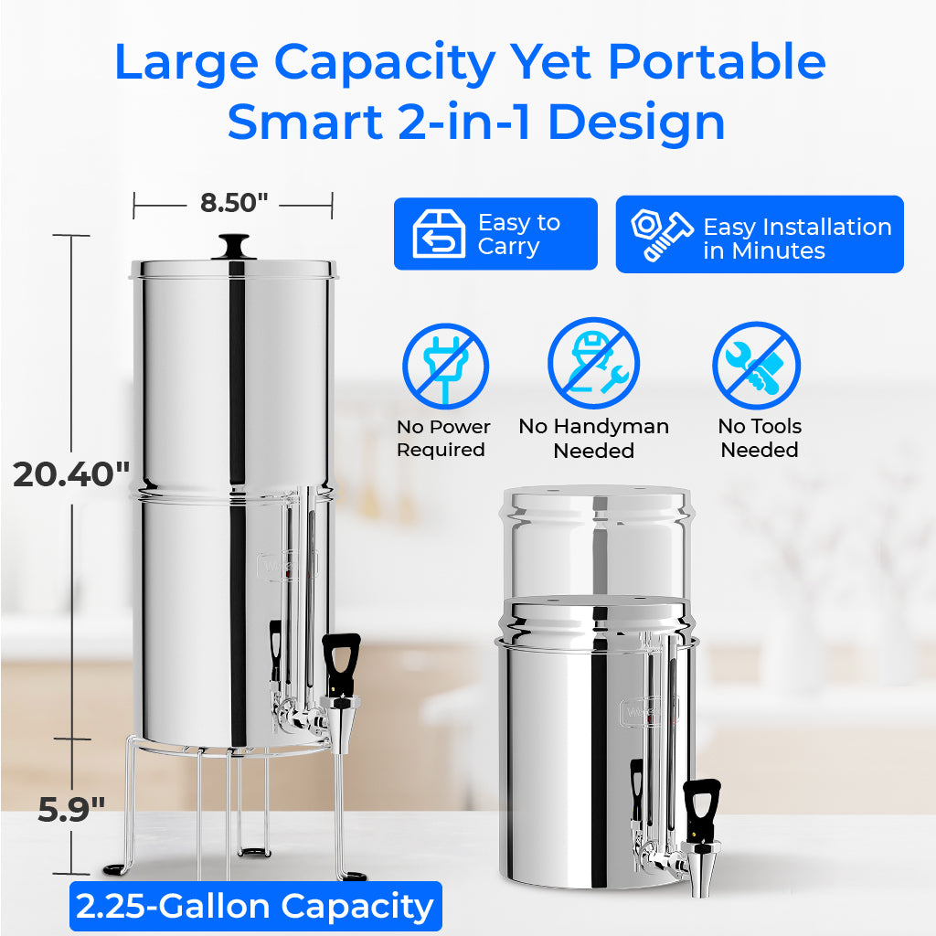Waterdrop 2.25-gallon King Tank Gravity Water Filter System, With Stand