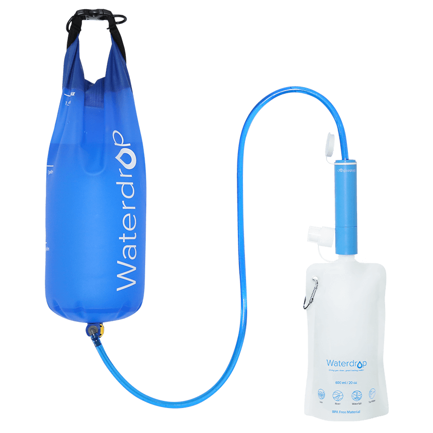 Waterdrop Portable Water Filter Straw with Collapsible Water Pouch and Gravity Water Bag